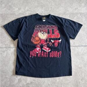 90s Vintage Chicago Bulls Looney Tunes Taz Black T Shirt Size XL
